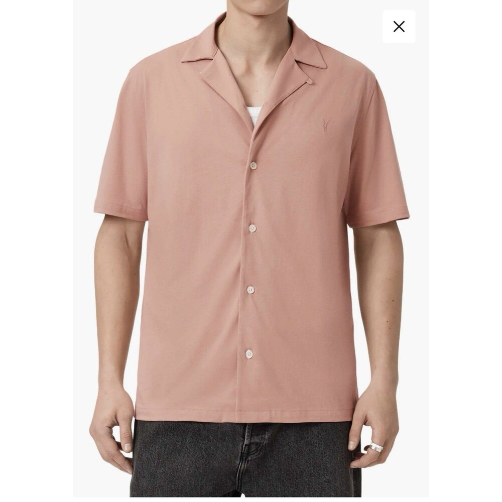 AllSaints Shirt men's M Venice Button Up Camp Loop Collar Viscose Relaxed Fit